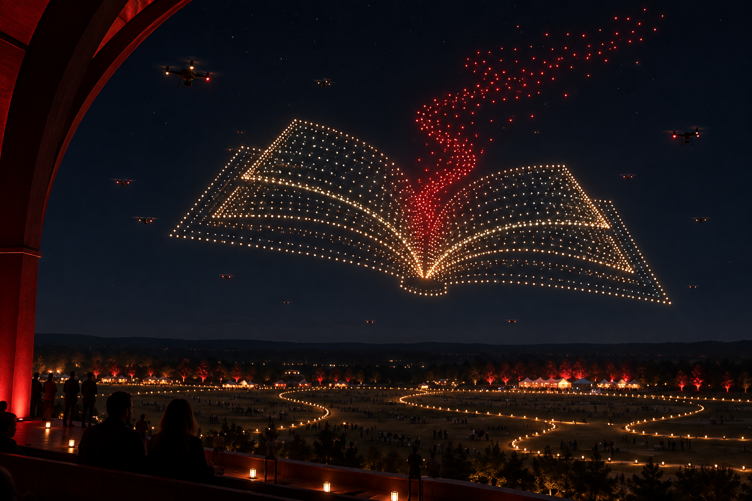 Concept illustration of a drone light performance