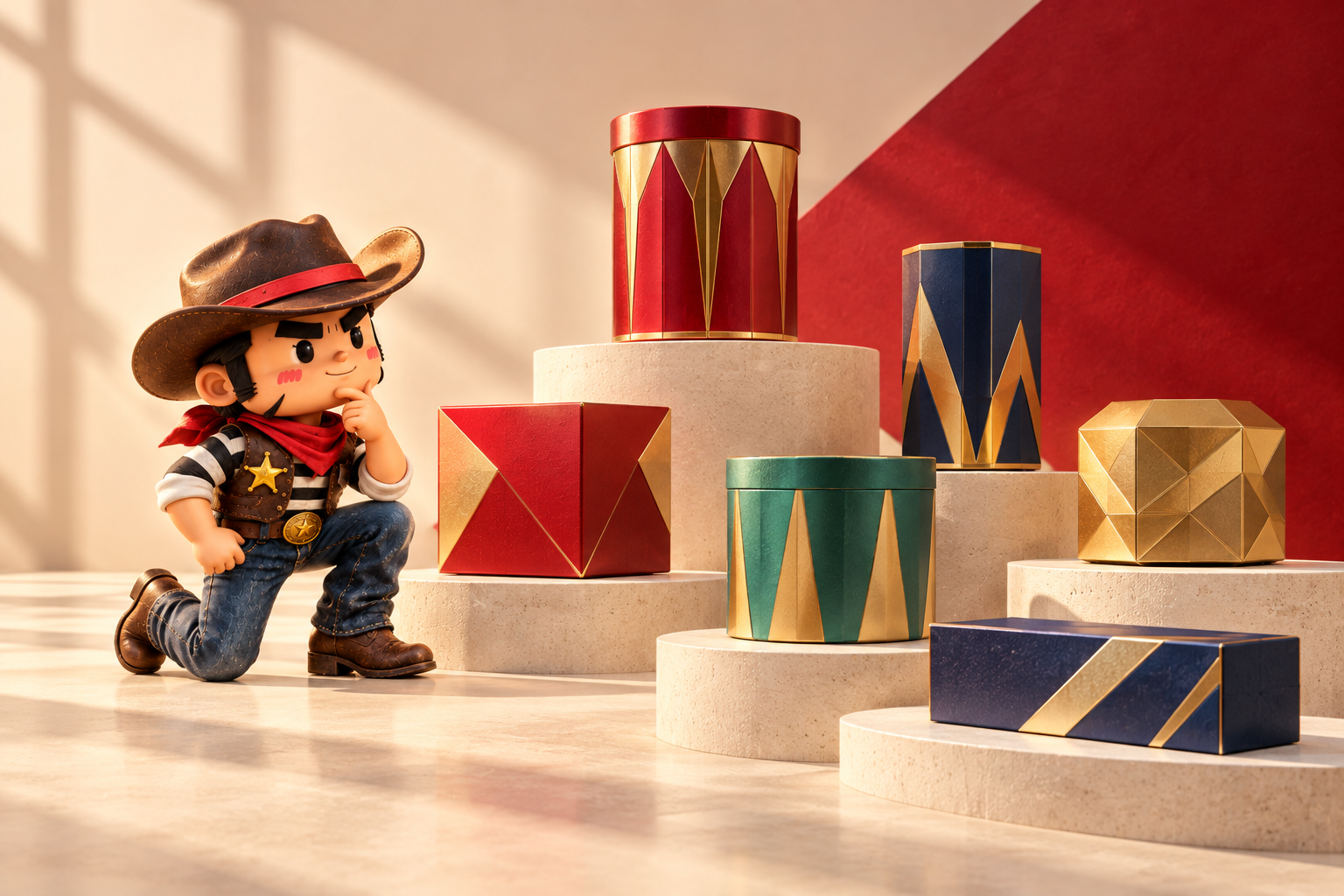 Hunter choosing among conceptual packaging designs